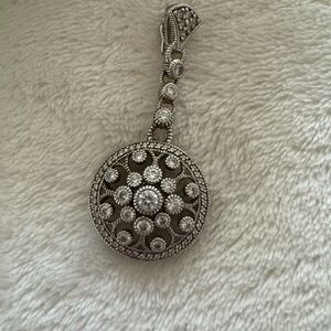 Silver-Tone Round Crystal Pendant Necklace